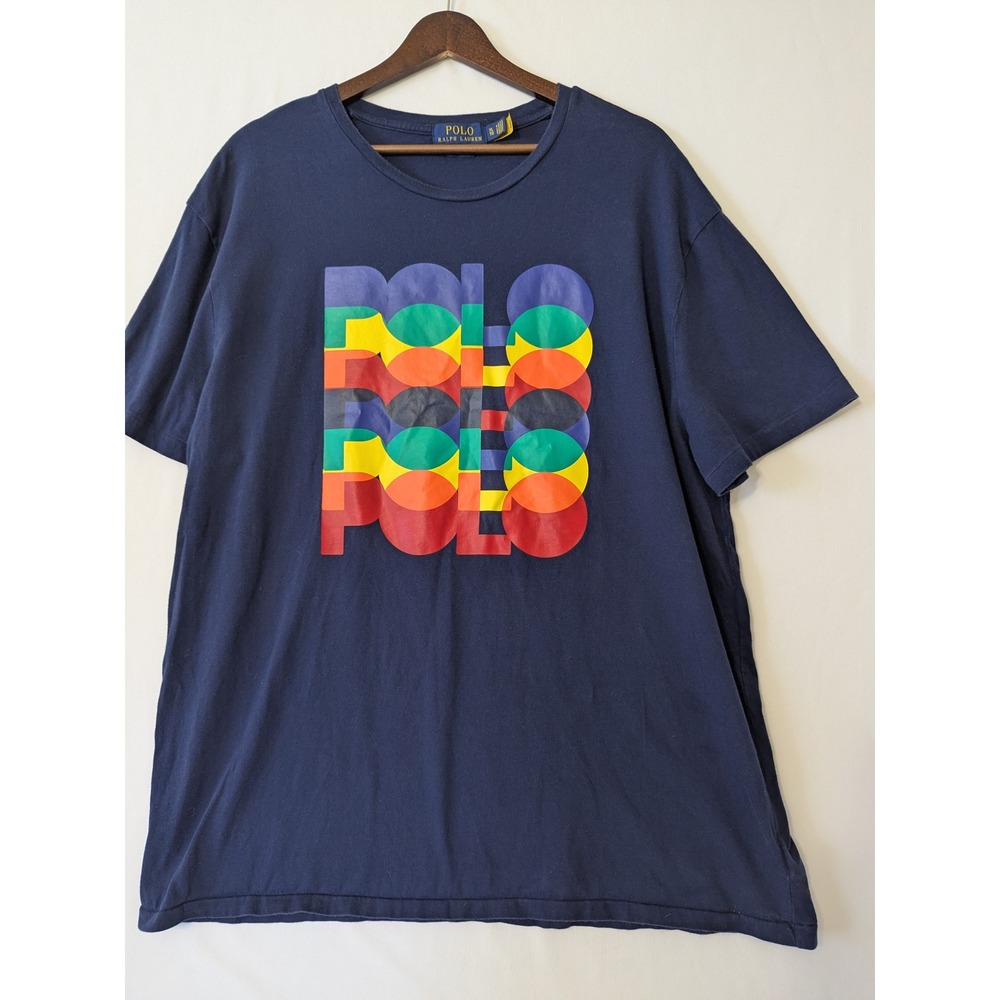 Polo Ralph Lauren Newport Graphic T-Shirt Mens XL Navy Blue Rainbow Logo Cotton - Picture 2 of 8